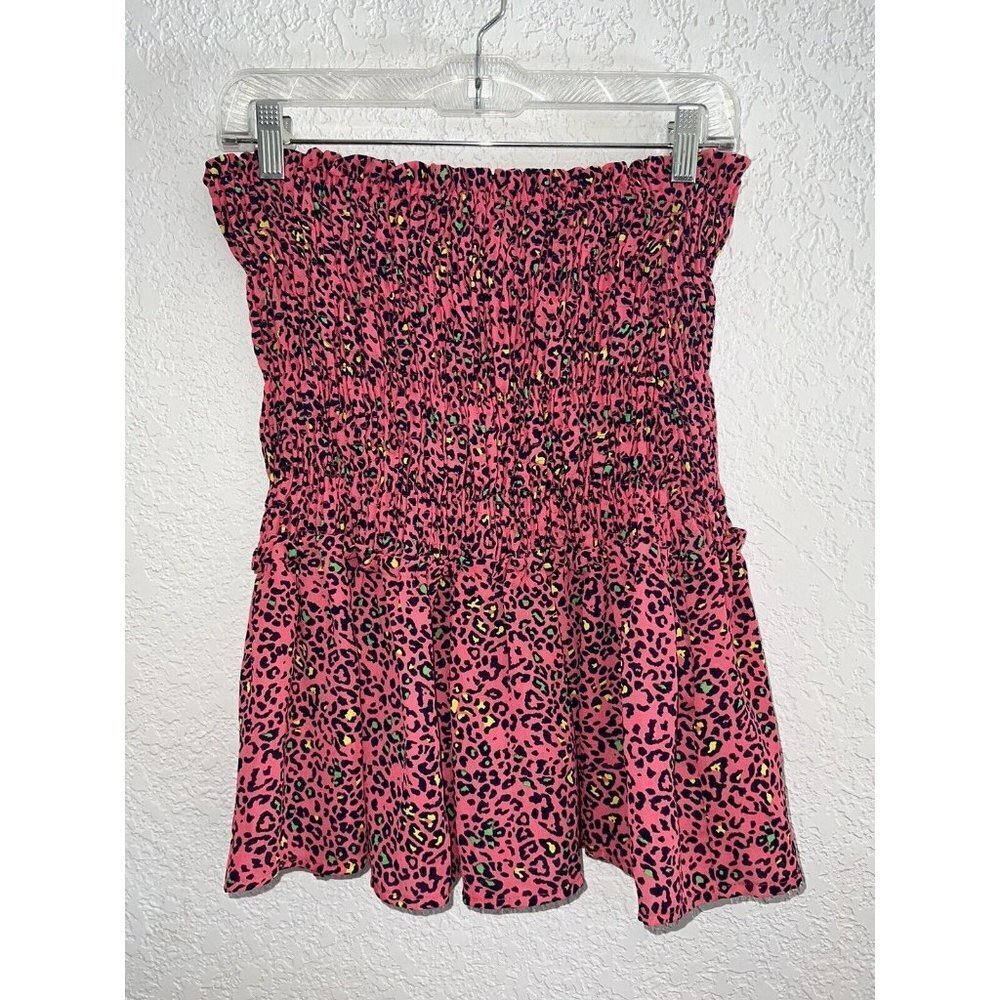 GOOD Luck Gem Hot Pink Leopard Print Skirt XL Animal Print Smocked (O) NEW